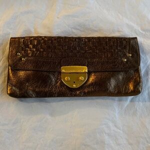 Elliott Luca -Authentic Leather Metallic Bronze Clutch With Gold Hardware